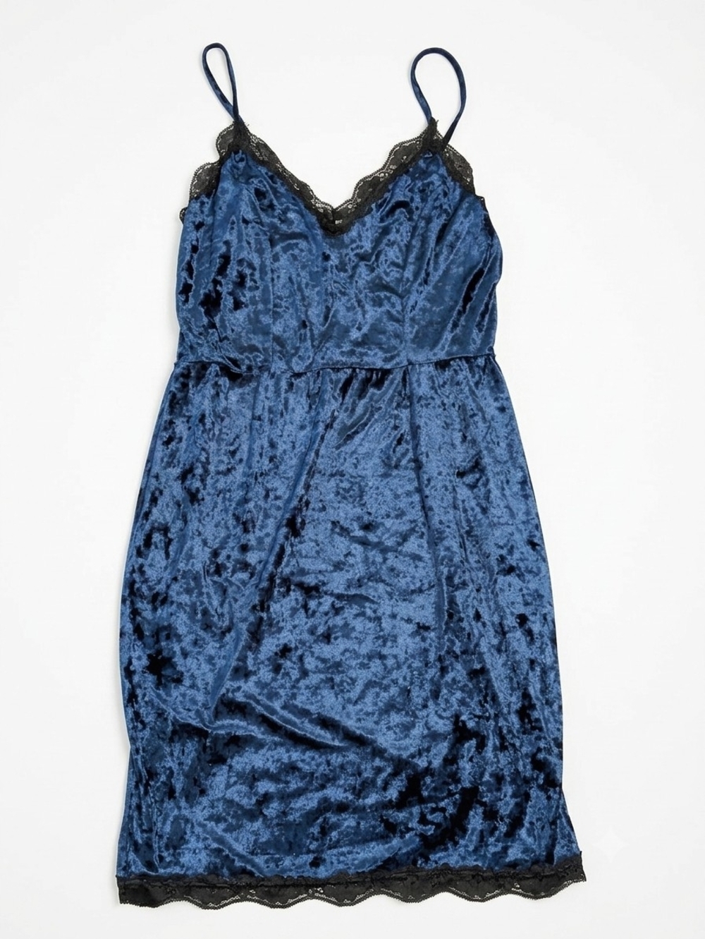 VTG Whimsigoth Crushed Velvet Lace Slip Dress 2XL Blue Dark Romance Witchy Y2K